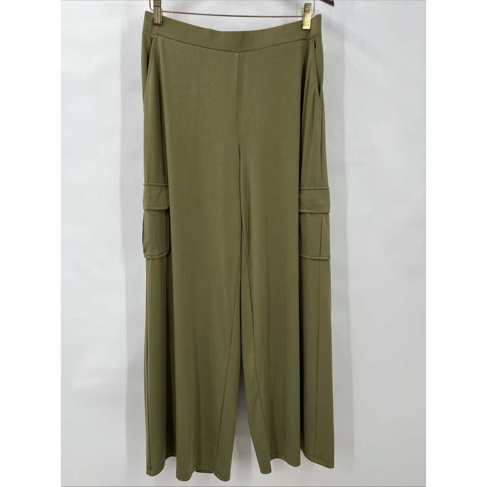 Women's Sz S Olive Green Pull-On Baggy Comfy‎ Cargo Pants Wide Leg Lagenlook